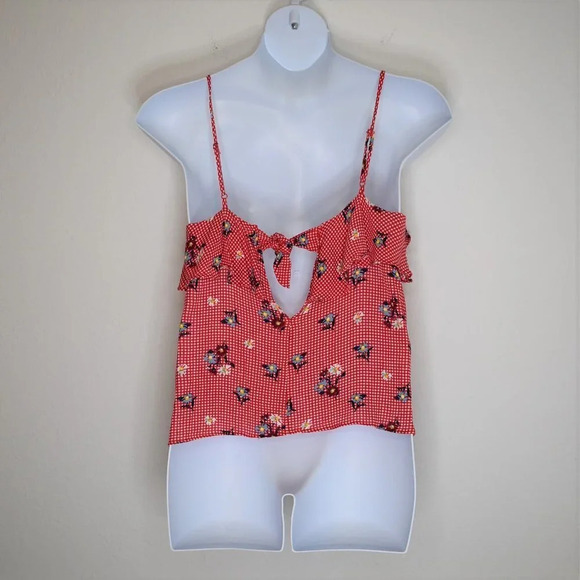 Everly Gingham Crop Tank Top Sz L Floral Back Tie Boho Cottagecore - Picture 7 of 12